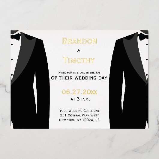 金エレガント実在箔ゲイ結婚式招待状 箔招待状 (正面)