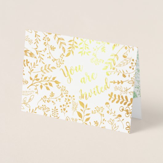 金エレガント実在箔フローラ結婚式招待状 箔カード (正面)