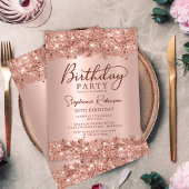 金エレガント属バラ金ゴールドグリッター30th誕生日 招待状