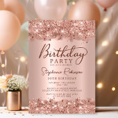 金エレガント属バラ金ゴールドグリッター30th誕生日 招待状