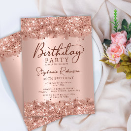 金エレガント属バラ金ゴールドグリッター30th誕生日 招待状