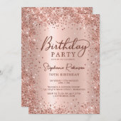 金エレガント属バラ金ゴールドグリッター70誕生日 招待状 (正面/裏面)