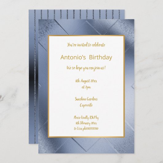 金エレガント属海軍金ゴールド誕生日招待状 招待状 (正面/裏面)