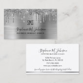 金エレガント属銀グリッタードリップモノグラムロゴ 名刺 (正面/裏面)