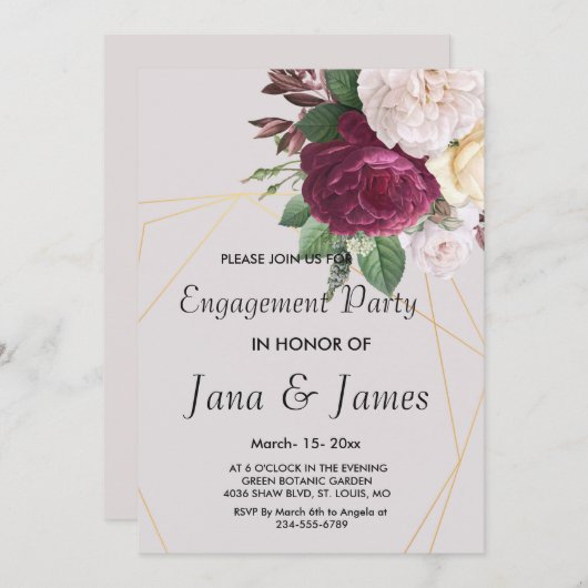 金エレガント形幾何学婚約招待状 招待状 (正面/裏面)