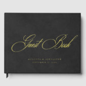 金エレガント箔とブラックベルベット結婚模倣 ゲストブック (正面)