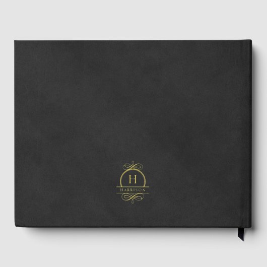 金エレガント箔とブラックベルベット結婚模倣 ゲストブック (裏面)