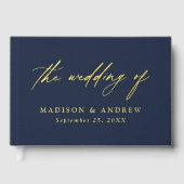 金エレガント箔と海軍の書道結婚 ゲストブック (正面)