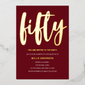 金エレガント箔と深い赤50th誕生日パーティー 箔招待状 (正面)