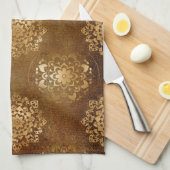 金エレガント箔と黒インディアン曼荼羅 キッチンタオル (四つ折り)
