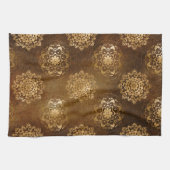 金エレガント箔と黒インディアン曼荼羅 キッチンタオル (横)