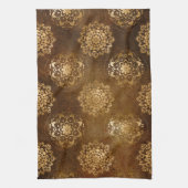 金エレガント箔と黒インディアン曼荼羅 キッチンタオル (縦)