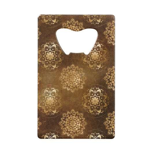 金エレガント箔と黒インディアン曼荼羅 クレジットカード栓抜き (正面)