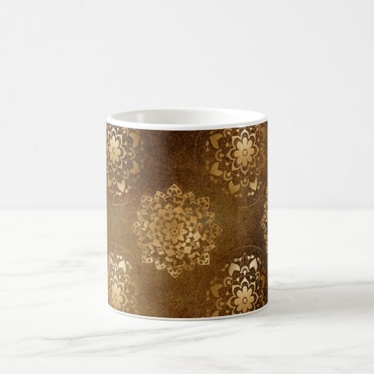 金エレガント箔と黒インディアン曼荼羅 コーヒーマグカップ (中央)