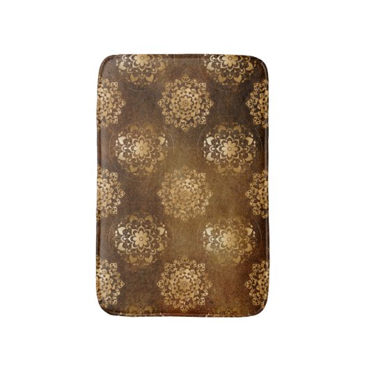 金エレガント箔と黒インディアン曼荼羅 バスマット (正面縦)