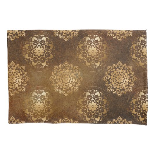 金エレガント箔と黒インディアン曼荼羅 枕カバー (正面)