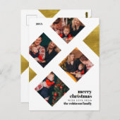 金エレガント箔と4枚の写真クリスマスホリデー ポストカード (正面/裏面)