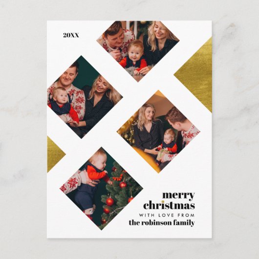 金エレガント箔と4枚の写真クリスマスホリデー ポストカード (正面)
