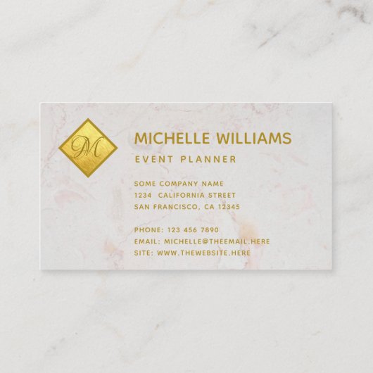 金エレガント箔のフェイクモノグラム白い大理石 名刺 (裏面)