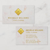 金エレガント箔のフェイクモノグラム白い大理石 名刺 (正面/裏面)