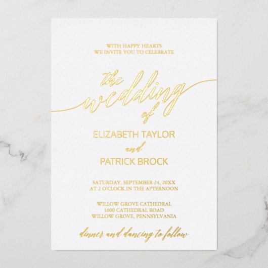 金エレガント箔の書結婚跡 箔招待状 (正面)