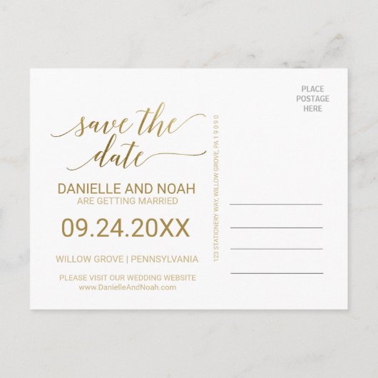 金エレガント箔の書跡の日付写真を保存 案内ポストカード (裏面)