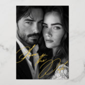 金エレガント箔の書道の写真の保存日付 箔招待状 (正面)