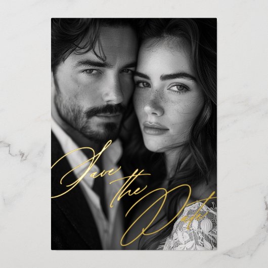 金エレガント箔の書道の写真の保存日付 箔招待状 (正面)