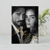 金エレガント箔の書道の写真の保存日付 箔招待状 (立ち正面)