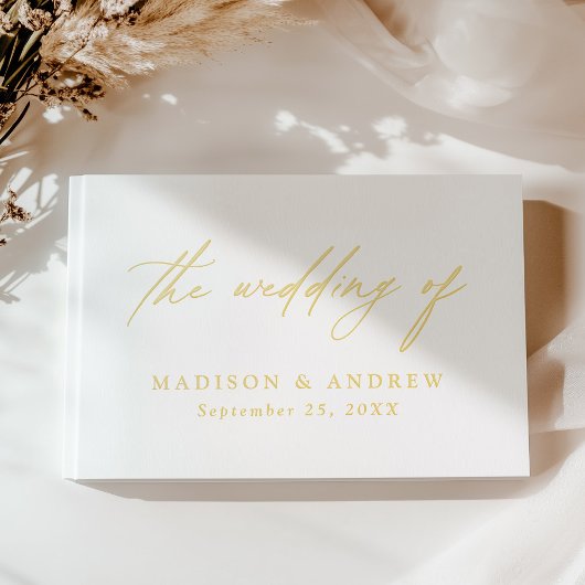 金エレガント箔の書道の結婚写真 ゲストブック