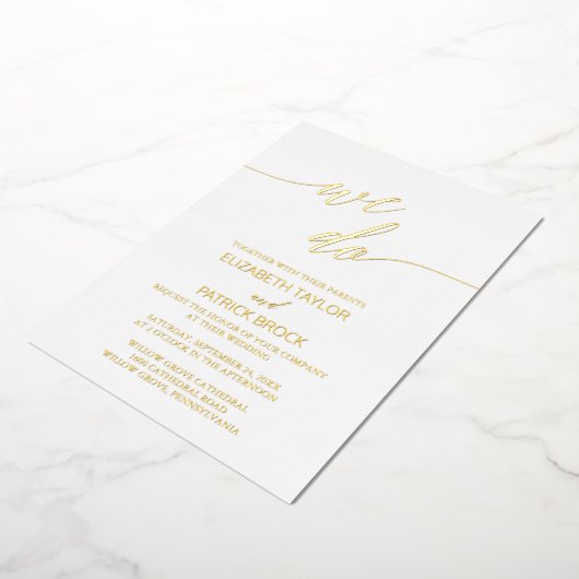 金エレガント箔の書道を結婚行う 箔招待状 (回転した状態)