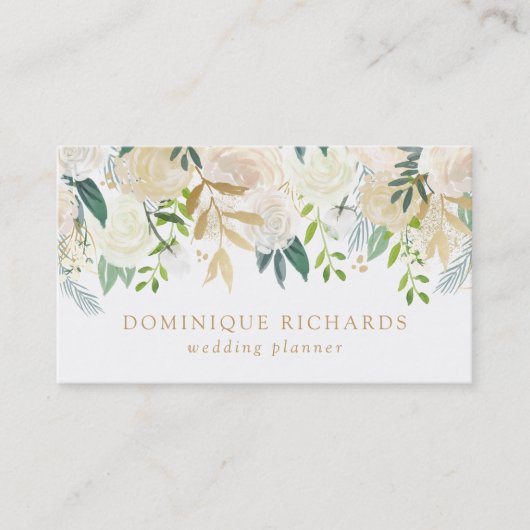 金エレガント箔の水色フェイクの花 名刺 (正面)