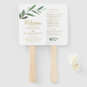 金エレガント箔の緑結婚式 プログラム ハンドファン (正面&裏面)