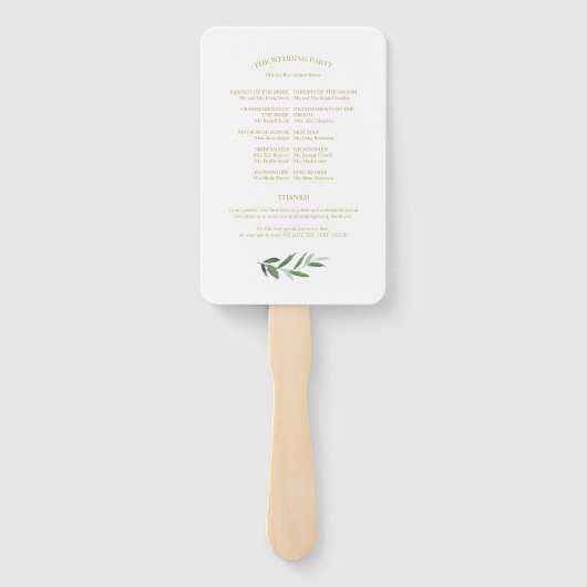 金エレガント箔の緑結婚式 プログラム ハンドファン (裏面)