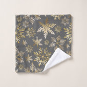 金エレガント箔の雪の結晶グレークリスマス バスタオルセット (ウォッシュタオル)