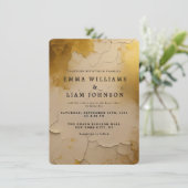 金エレガント箔ひび割れた質感の結婚式の招待 招待状 (スタンド正面)