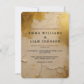 金エレガント箔ひび割れた質感の結婚式の招待 招待状 (正面)