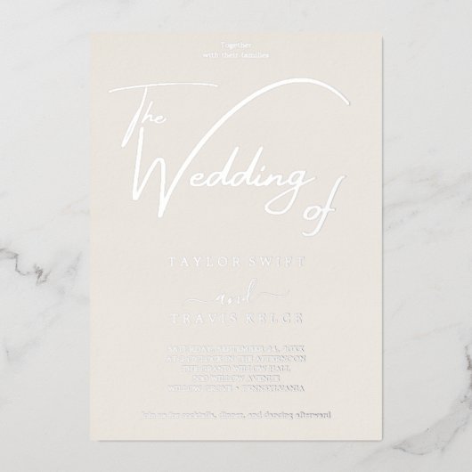 金エレガント箔アイボリーフローリッシュ結婚ズ 箔招待状 (正面)