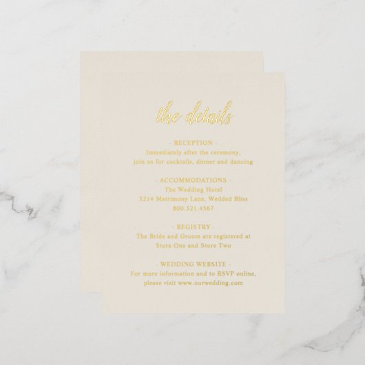 金エレガント箔アイボリー結婚のエンクロージャカード 箔招待状ポストカード (正面/裏面)