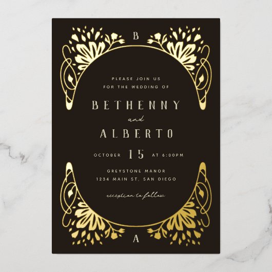 金エレガント箔アールヌーボー 箔招待状 (正面)