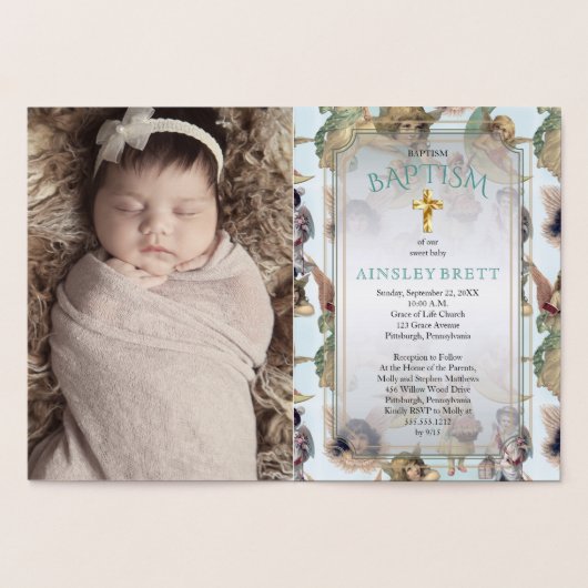 金エレガント箔エンジェルズベビーガール写真バプテスマ 箔カード (内部)