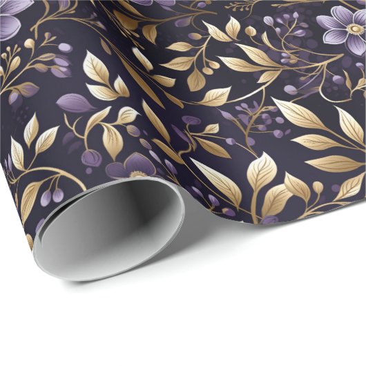 金エレガント箔オン紫:休日紙 ラッピングペーパー (ロールコーナー)