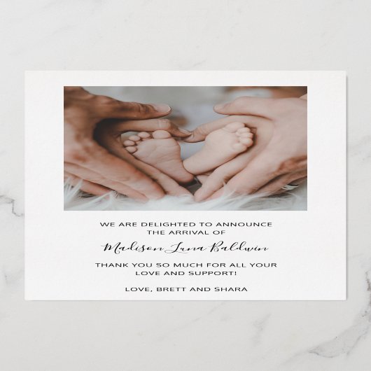 金エレガント箔ガール写真誕生のお知らせ 箔招待状 (裏面)