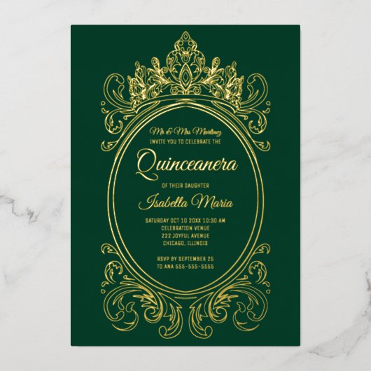 金エレガント箔クインセアニラ招待状クラウン 箔シーズンカード (正面)