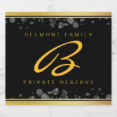 金エレガント箔シルバー紙吹雪オンブラック スパークリングワインラベル (シングルラベル)