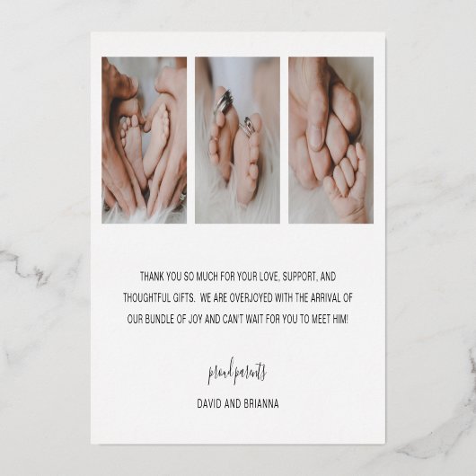 金エレガント箔シンプル写真誕生のお知らせ 箔招待状 (裏面)