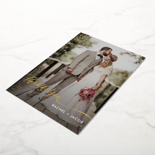 金エレガント箔スクリプシンプルト2-Photo 結婚's 箔招待状 (回転した状態)