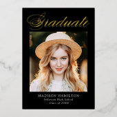 金エレガント箔スクリプトの卒業発表 箔招待状 (正面)