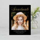 金エレガント箔スクリプトの卒業発表 箔招待状 (立ち正面)