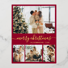 金エレガント箔スクリプトコラージホリデーポストカード 箔シーズンポストカード